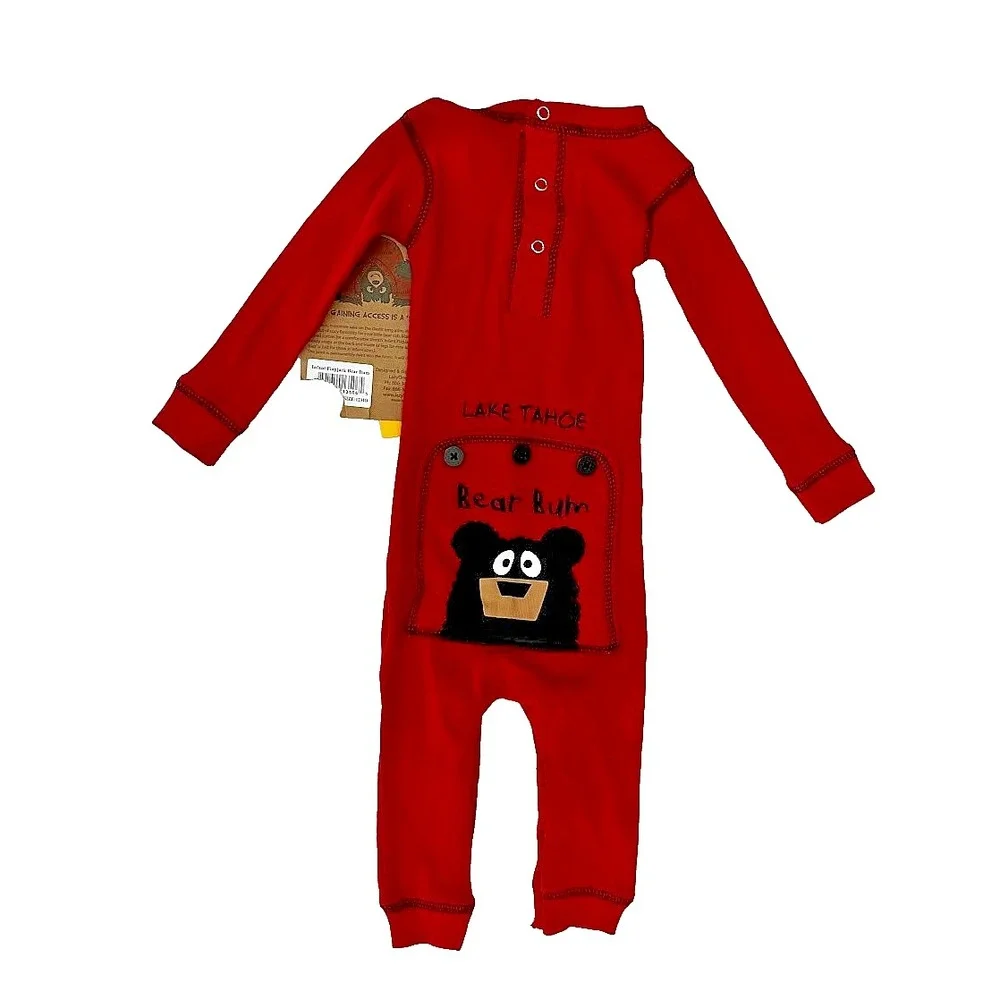 Lazy One 12 Mos Red Bear Bum Baby 1pc‎ Sleeper Cotton Flap Jacks Lake Tahoe NWT